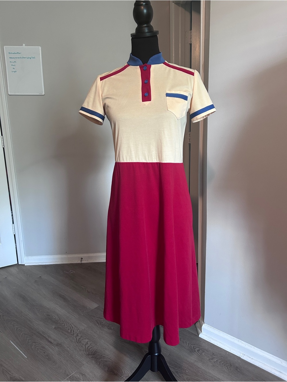 Vintage 70s Colorblock Midi Dress Mod Preppy Secretary Cottagecore M